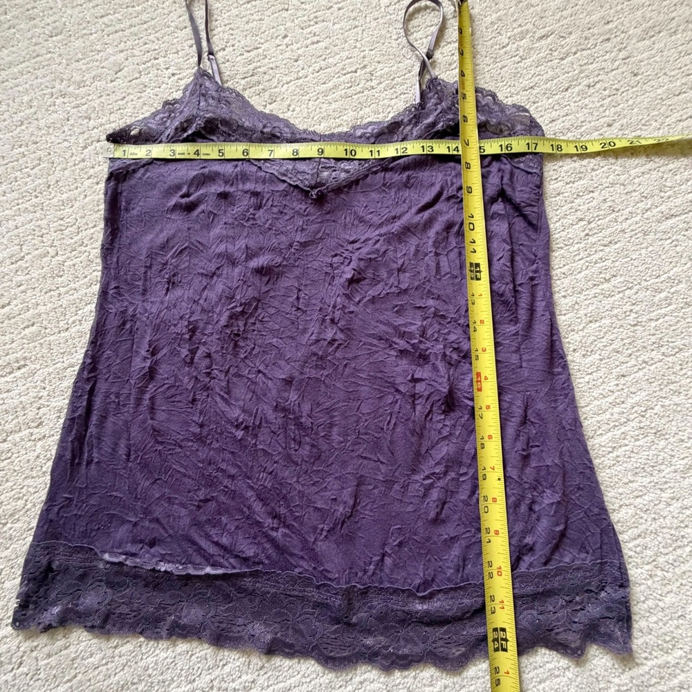 Purple Lace Trim Crinkle Camisole V-Neck Tank Top Y2K Indie Sleeze Festival - Picture 7 of 8